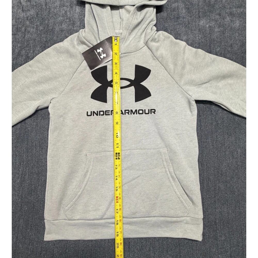 NWT Under Armour Rival Big Logo Fleece Hoodie Boys Small Light Grey Long Sleeve - Picture 3 of 9